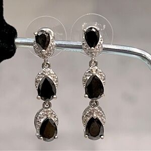 Shungite and Diamond Sterling Silver Drop Earrings